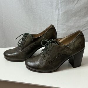 Frye Carson Heel Olive Green Lace-Up Oxfords